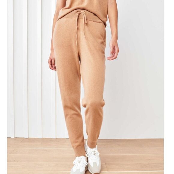 Quince 100% Mongolian Cashmere Joggers Camel Color S - Picture 1 of 7